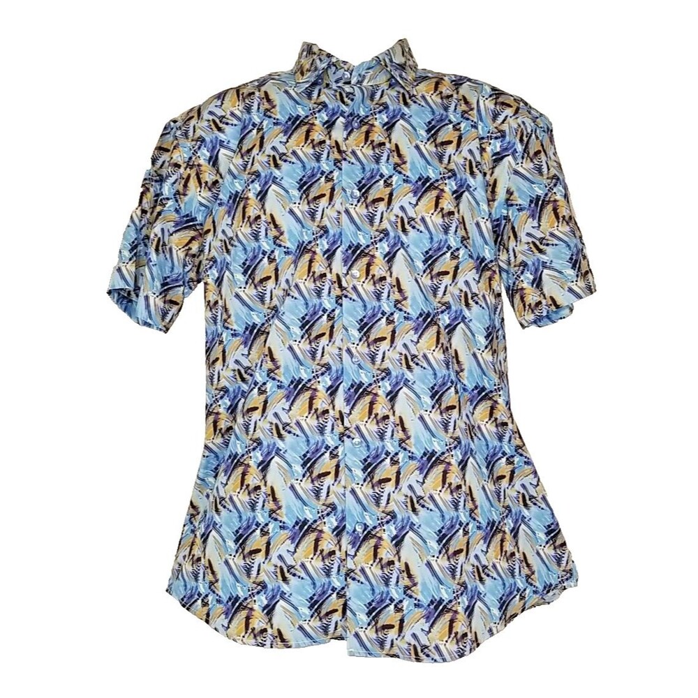 Mizumi Couture Modern Fit Shirt Mens XL Button Front Casual Colorful Swirls  T40